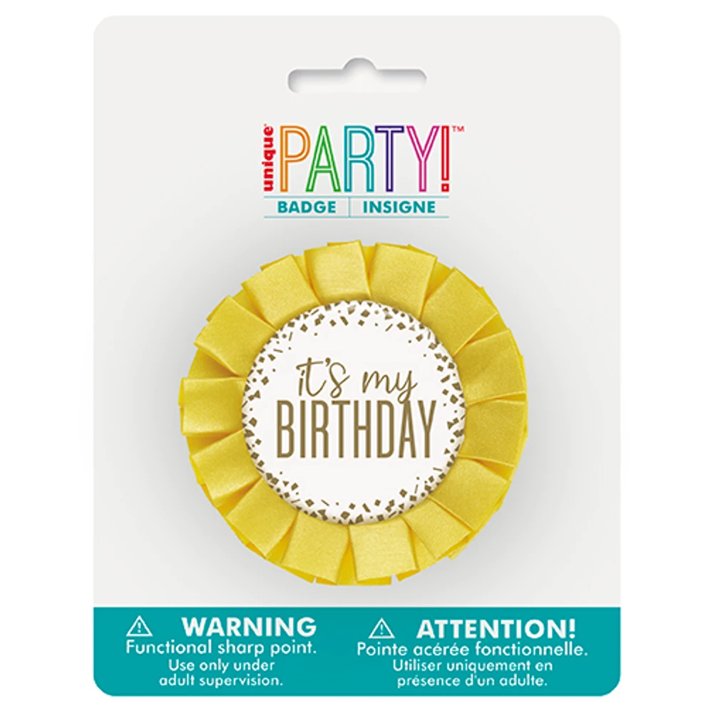 "I's My Birthday" White & Gold Badge 2.5" - Image 2